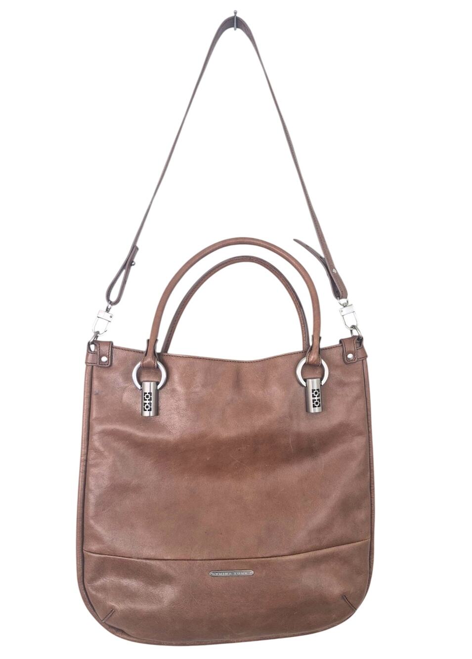 Trina Turk Manhattan Brown Leather Tote Shoulder Bag Purse Crossbody